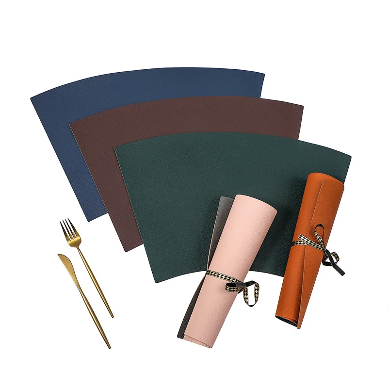 Fan shaped placemat double sided leather table mat oil proof and