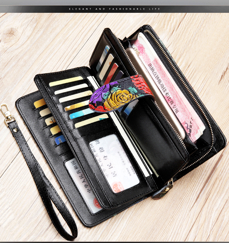 RFID Brieftasche Frauen Split Leder Karte Halter Geldbörse Große Kapazität Frauen Geldbörsen Lange Damen Telefon Tasche – Detail 14