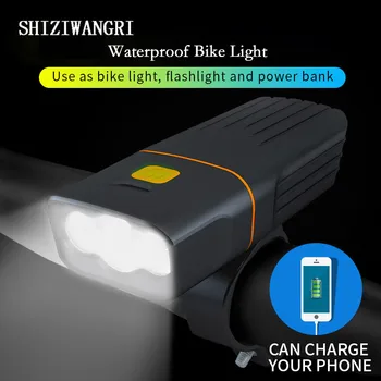 

SHIZIWANGRI 5200mAh MTB Front Light Bicycle Light T6 LED Flashlight Waterproof Power Bank Bike with Taillight Gift