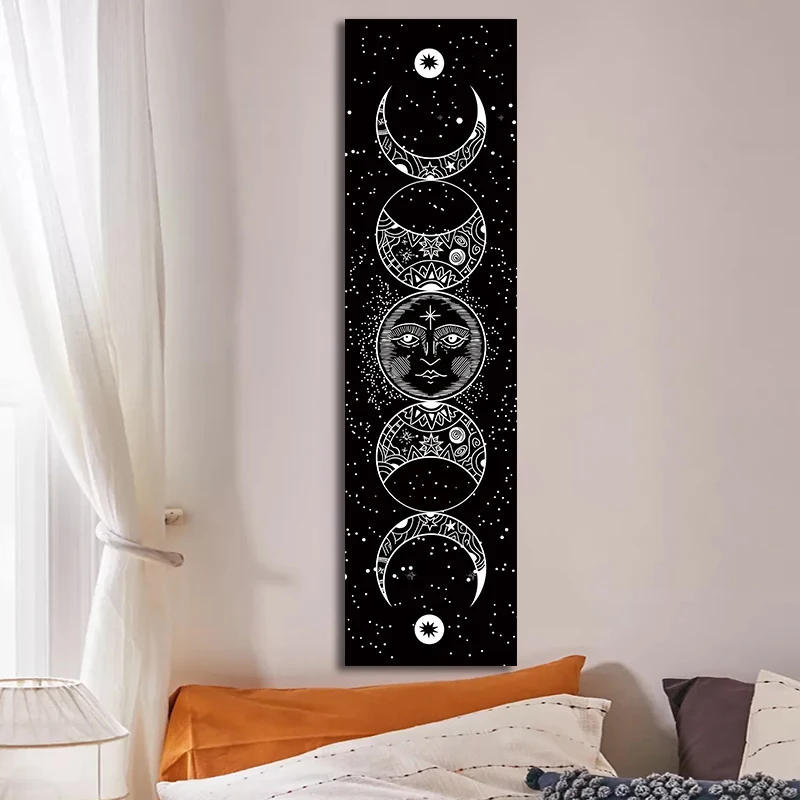 Tapestry Decorations Wall Hanging Garland Moon phase Tapestry Stars Space Psychedelic Black And White Wall Hangings Moon phase Throw Blanket Home Decor
