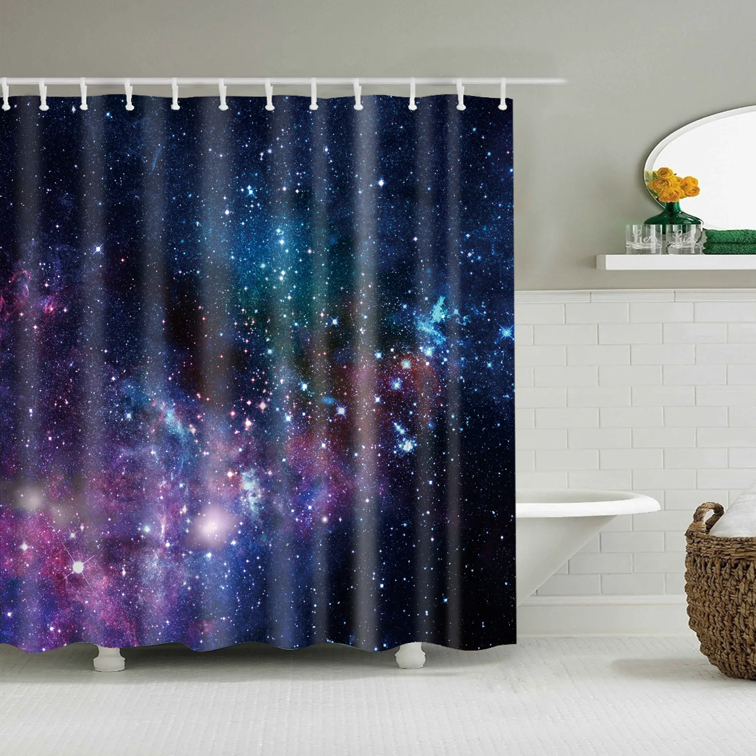 

Galaxy Night Starry Sky Bath Curtain 180x200cm Waterproof Polyester Fabric Shower Curtain 3D Blackout Curtain for Bathroom