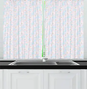 

Blue and Mauve Pastel Kitchen Curtains Romantic Roses Symbolizing Love Garden Themed Blooming Petals in Pastel Tones Window Drap