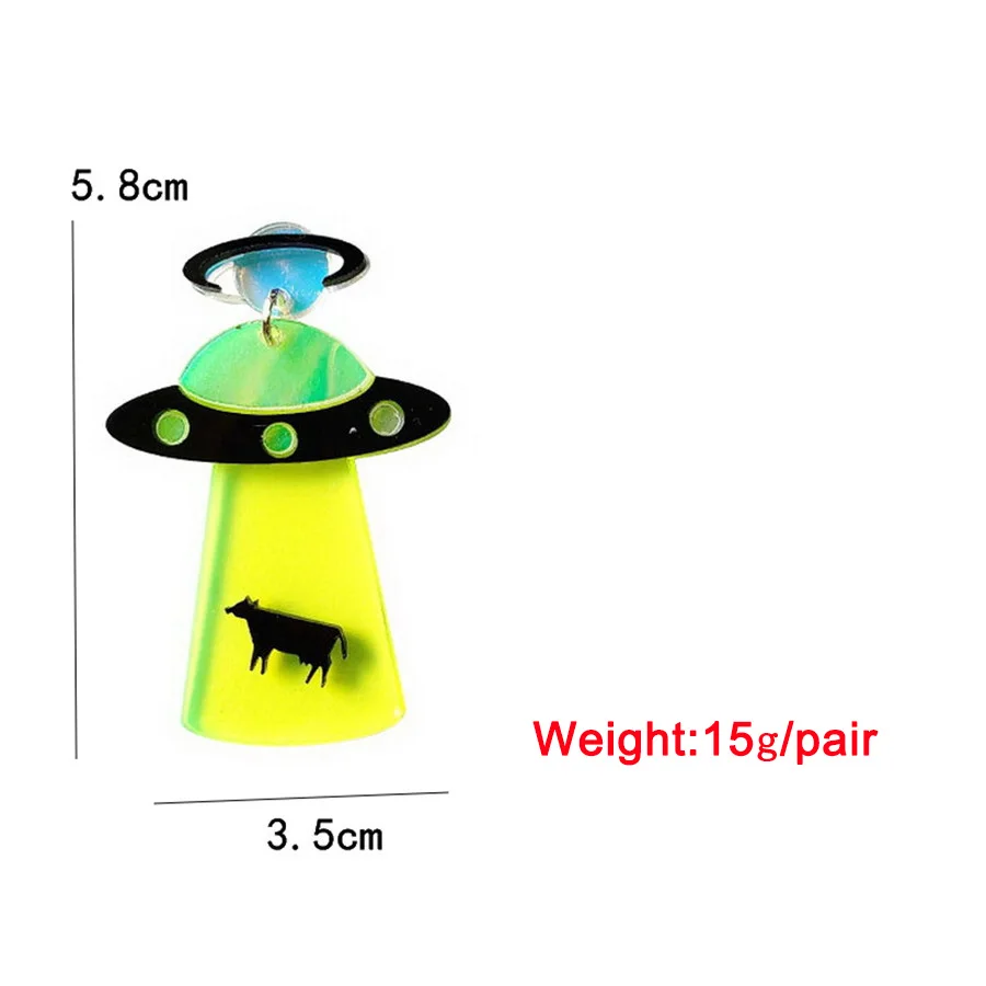 Индивидуальные 3 стиля акриловые серьги НЛО Космический Корабль летающая тарелка инопланетянин Висячие серьги для женщин Девушка новые ювелирные изделия