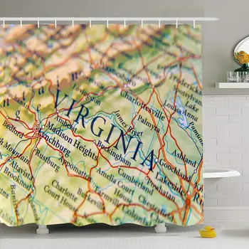 

Shower Curtain Set with Hooks 66x72 Ocean Geographic Travel Yellow Map Virginia Close Geography Border Signs Us Symbols