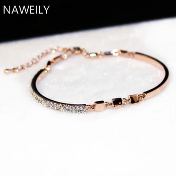 NAWEILY Brand Shiny Best Crystal Charm Bracelet Gold Silver Color Cuff Bracelets Women Fashion Luxury Jewelry CZ Zircon Bangles