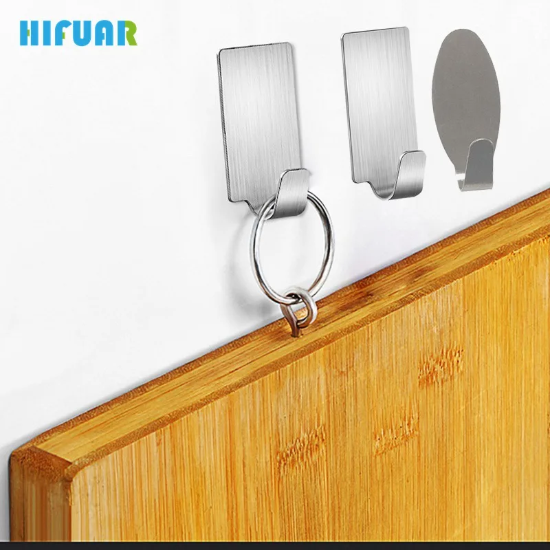 

6PCs Adhesive Stainless Steel Hooks Kitchen Wall Door Holder Hanger For Cooking Tools High Quality Kitchen Accessories