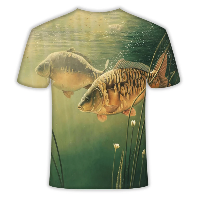 Новинка, Мужская футболка для отдыха с 3d принтом, футболка в азиатском стиле, футболка с коротким рукавом и рисунком карпа, 3D футболка с изображением рыбы