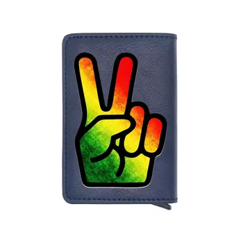 

Classic Colorful Victory Hand Blue Digital Printing Card Holder Black Wallet Men Women Leather Short Mini Purse Gift