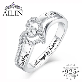 

AILIN Hot Selling Women Custom Engagement Rings Sterling Silver Heart Shape CZ Ring For Girlfriend Couple's Jewelry For Lady