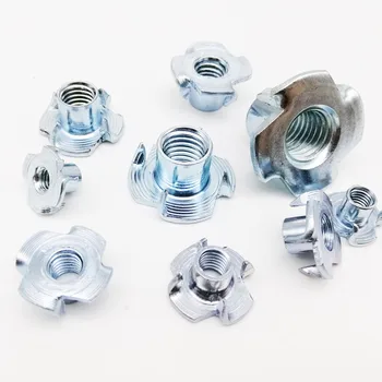 

10pcs M4 M5 M6 M8 M10 Thickened Steel Four Claws Speaker Nut Blind Pronged Insert T-Nut for Wood Furniture Length=8-17mm