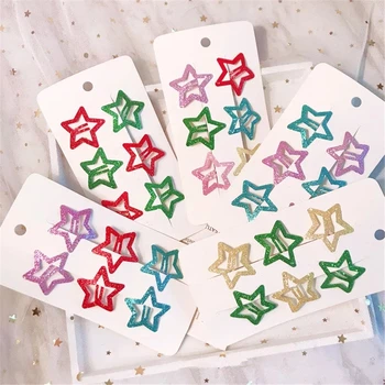 

6Pcs/set Star Shape Hair Snap Clips Glitter Pentagram Metal Hair Clips Cute Bling Bling Hairpins Girls BB Clips Hair Accessories