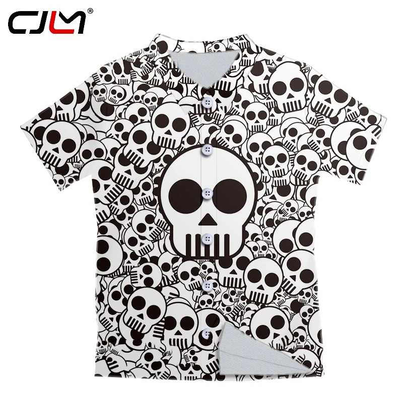 

CJLM Hawaiian Shirts Summer Style Men 3D Short Sleeve Black white skull Shirt Fashion Print Luxury Harajuku Hipster