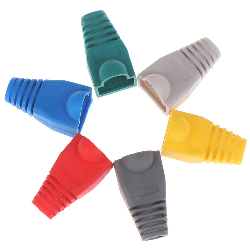 100 шт Смешанные Цвет RJ45 CAT5, CAT5e, CAT6 Ethernet сетевой кабель натяжения сапоги кабель разъем крышки