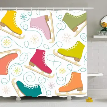 

Shower Curtain Set with Hooks 66x72 Skating Figure Skates Blade Sign On Holiday Snowflakes Sport Signs Symbols Sports Recreation