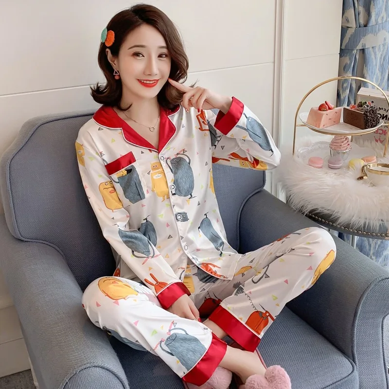 

Spring And Autumn Western Style Women's Simple Fold-down Collar Cardigan High Quality Imitated Silk Fabric Long Sleeve Plus-size