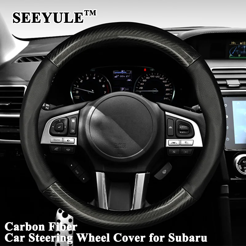

1pc SEEYULE Carbon Fiber Car Steering Wheel Cover Protector Leather Sporty Styling for Subaru XV BRZ Forester Outback Legacy