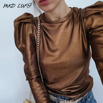 

Puff Sleeve Solid Casual Blouse Tops Women Autumn Long Sleeve Round Neck Blouses Blusas Mujer De Moda