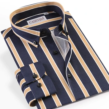 

Men's Long Sleeve Standard-fit Casual Multi-Color Striped Shirt Pocket-less Design Comfortable Cotton Blend Button-down Shirts