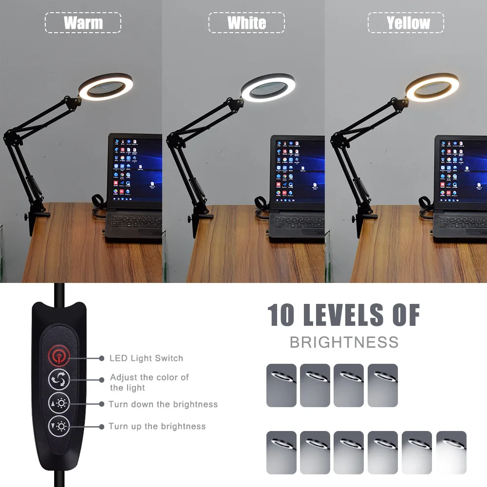 Mesa flexível lupa 5x usb led lupa