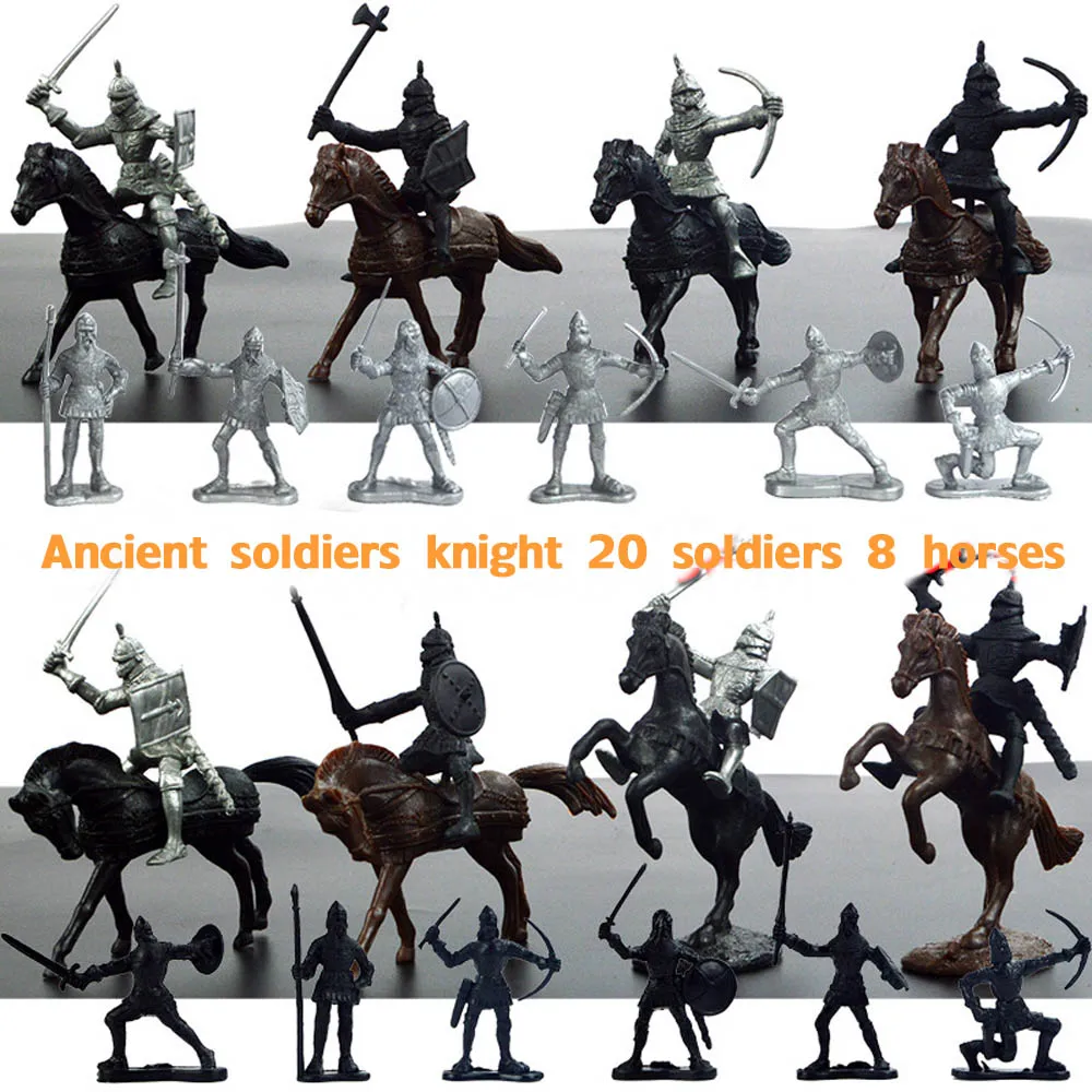 

28pcs/set Medieval Military War Simulation Warriors Ancient Soldier static Military figures Model for Children Gifts