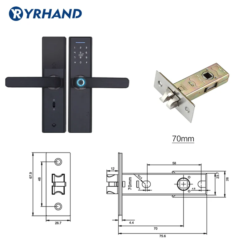 Wifi приложение электронный дверной замок, интеллектуальный биометрический дверной замок s отпечаток пальца, умный wifi цифровой дверной замок без ключа с шлюзом - Цвет: 70mm latch