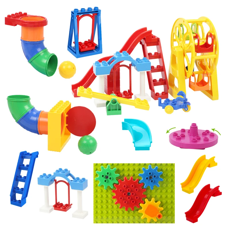 Big Building Blocks Playground Pipeline Parts Slide Ladder Swing  Compatible Bricks Sets Baby Assemble Education Montessori Toys