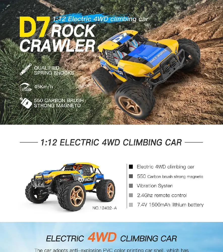 RCtown 12402-A 4WD 1/12 2,4G RC автомобиль десерт Baja модели автомобилей высокая скорость 45 км/ч