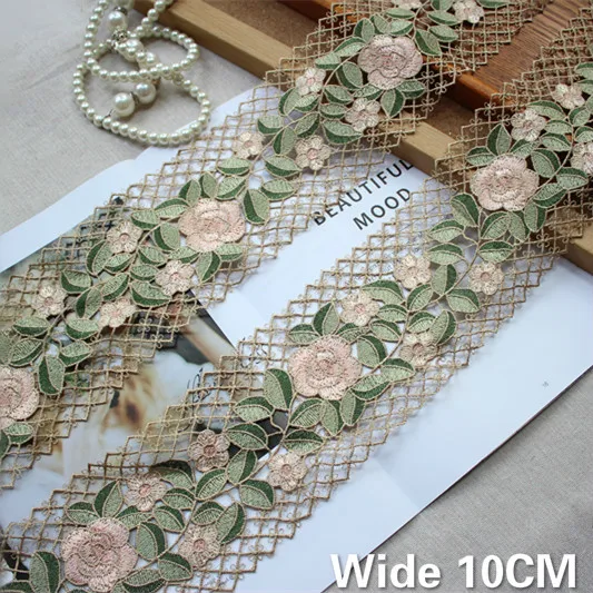 Cotton Polyester Venise Lace 3d Rose Flowers Embroidery Ribbon 10CM Wide