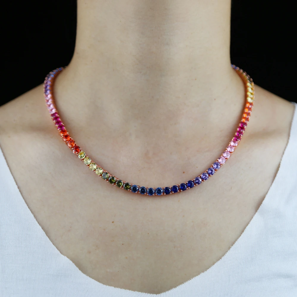 Rainbow 5mm CZ Tennis Chain Necklace 