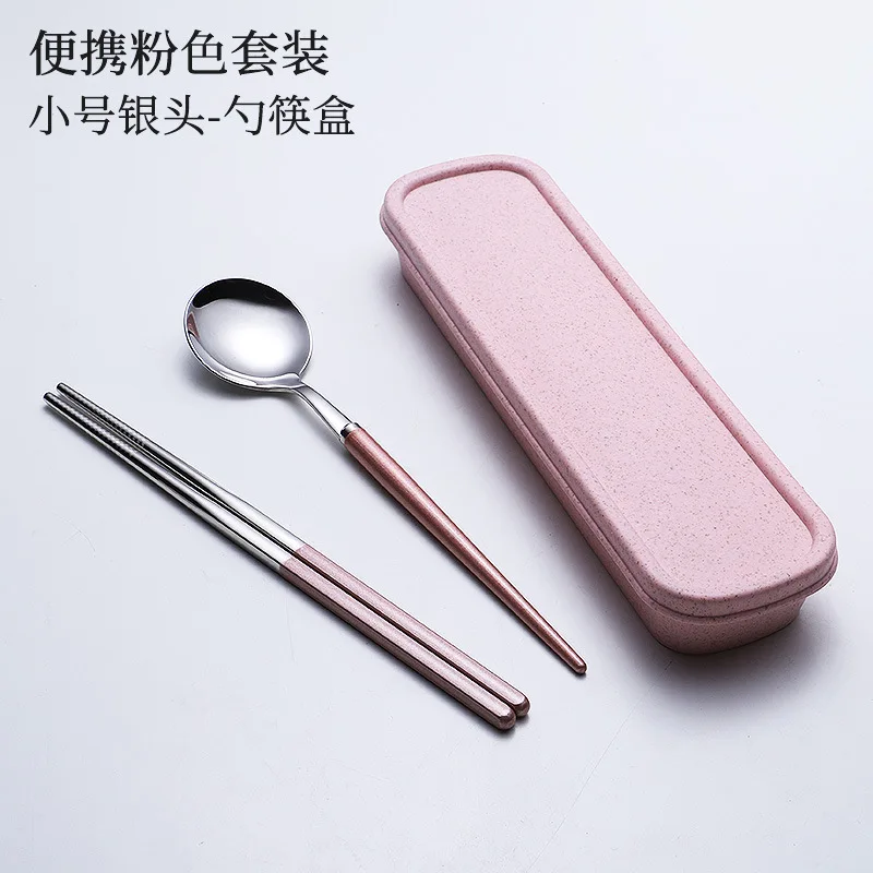 304 Stainless Steel Hollow Handle Portugal Portable Tableware Colorful Color Plated Mute Travel And Fork Spoon Chopsticks Box Se
