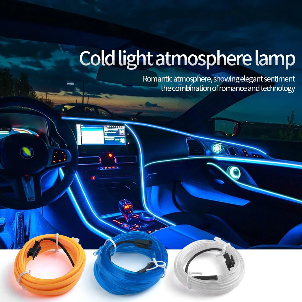 Bande LED d'éclairage intérieur de voiture 1M/2M/3M/5M, éclairage de  décoration, câblage EL, lampe néon, atmosphère Flexible, ligne de lampe  avec commande de fil - AliExpress