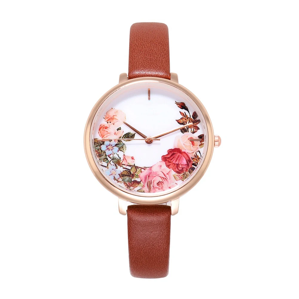 

Quartz Watch Casual Analog Pastoral Style Wrist Watch with Synthetic Leather Band Round Dial LXH
