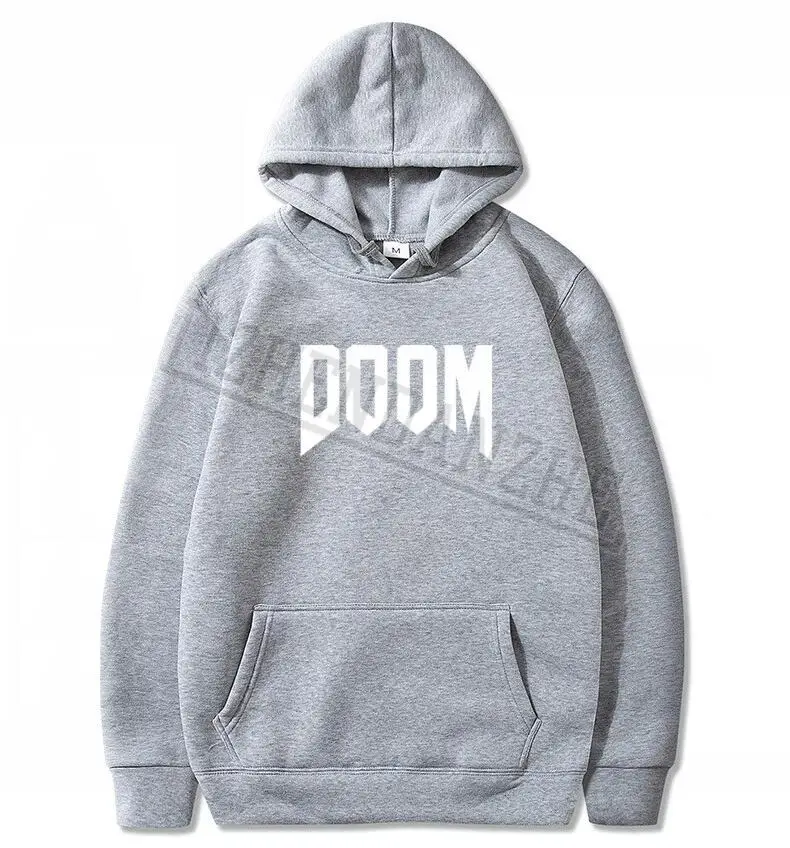 Летние Новые брендовые модные толстовки с капюшоном с символикой игры «Doom»-все время отличная видеоигра Unoffical в мужской Мужской Женский свитшот Топы - Цвет: Серый
