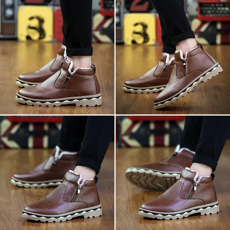 Мужские ботинки; Зимние ботильоны; модная классическая обувь с хлопковой подкладкой; плюшевые теплые мужские зимние ботинки; коллекция года; Лидер продаж; Качественная кожаная обувь