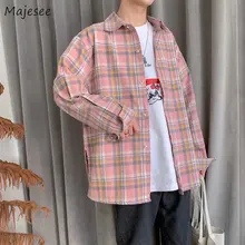 Мужские рубашки с длинным рукавом размера плюс Harajuku одежда корейский стиль BF Свободные мужские s рубашки Повседневная Горячая Распродажа уличная одежда универсальная клетчатая