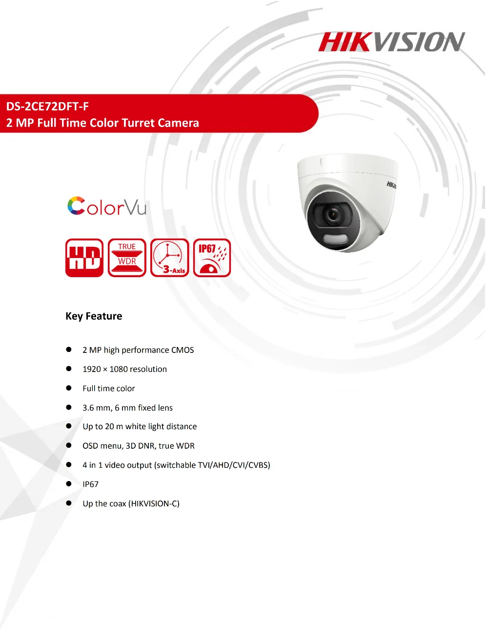 Hikvision оригинальная 2 МП полночасовая камера ColorVu Turret 4 в 1 видеовыход международная версия поддержка обновления