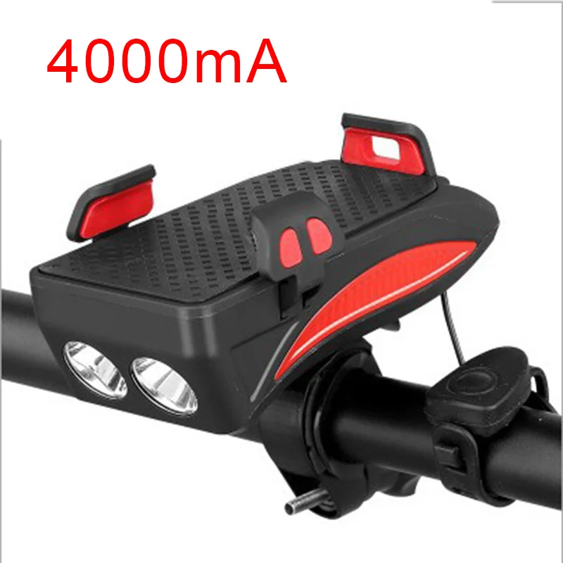 Передняя фара для велосипеда кронштейн для телефона 130db рога 4000mA батарея 3 режима 400 люмен USB зарядка Водонепроницаемый Открытый Велоспорт передний свет - Цвет: Red  4000mA