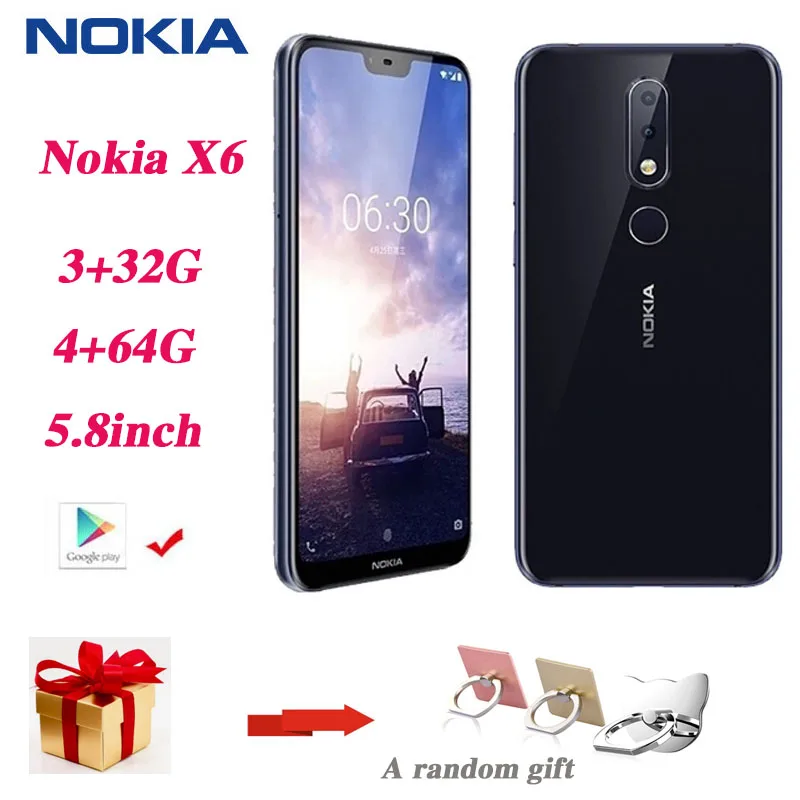 Nokia-teléfono inteligente X6 Android, pantalla completa, tarjeta dual, modo de espera dual, 4G, 64G, azul y negro, 3G, 32G, usado, Nokia 6,1 plus