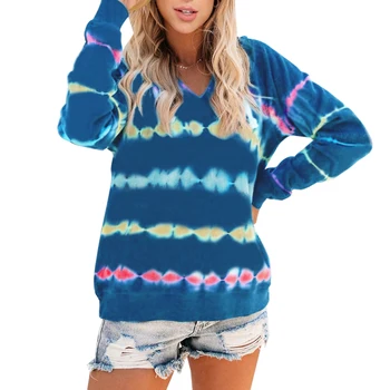 

Autumn New Casual Rainbow Tie Dye Print Sweatshirt Dress For Women Long Sleeve O-Neck Mini Dress Female Loose Straight Dress