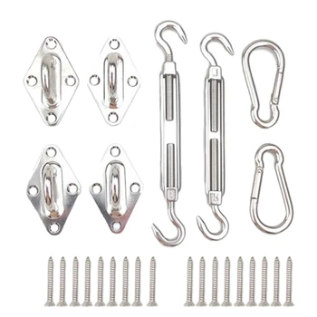 

Lemonbest Sun Shade Sail Canopy Accessory 304 Stainless Steel Hardware Kit Turnbuckle Pad Eye Carabiner Clip Hook Screws Silver