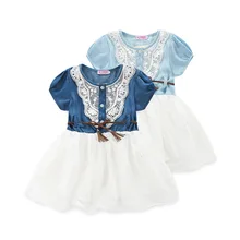 Платье для девочек; Летнее Детское платье принцессы; детские джинсовые платья с вышивкой и кружевом для маленьких девочек; модное праздничное платье; одежда; От 2 до 7 лет