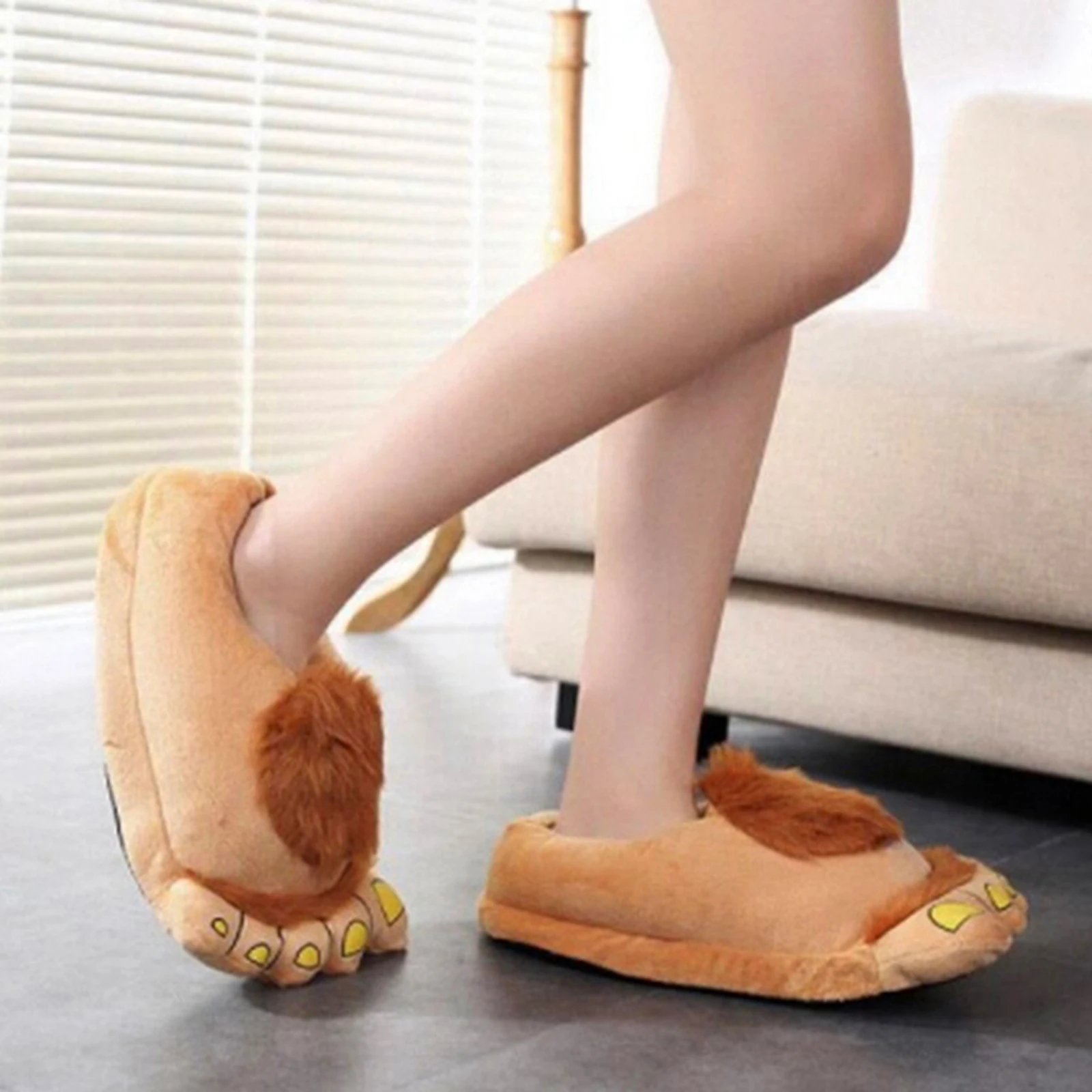 Novelty  Furry Slippers for Adult Men Women, Funny Monster Adventure  Bigfoot Indoor Floor Shoes