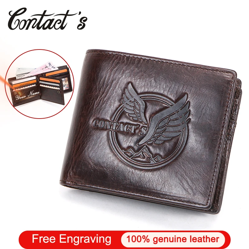 Contact's cartera con grabado gratis de 100% para hombre, Monedero de piel  auténtica, diseño Vintage, monedero pequeño, portatarjetas|Carteras| -  AliExpress