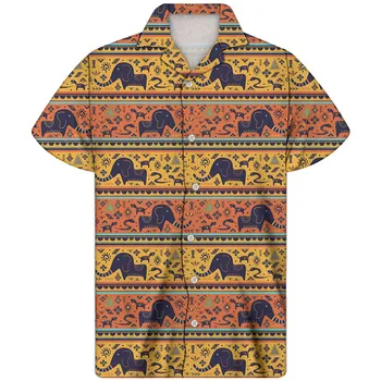 

Cuban Guayabera Shirt Egyptian Culture Design Hawaiian Shirt 2020 New Arrival Turn-down Collar Thin Plus Size Men Streetwear