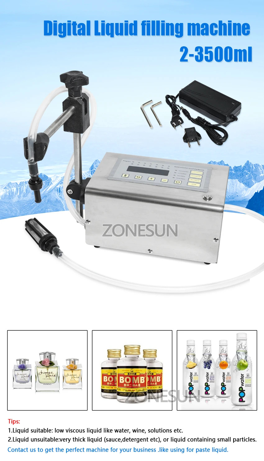 zonesunfilling máquina única cabeça controle digital suco de manga mineral água garrafa enchimento líquido óleo suco packsging máquinas