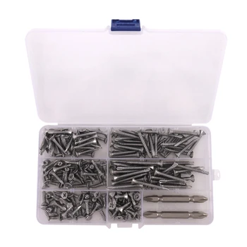 

182Pcs Flat Head Self Drilling Tapping Screw Kit Stainless Steel M4.2 Washer Head Drilling Screw