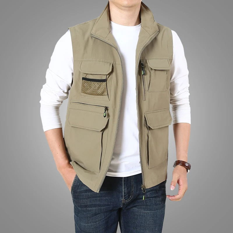 Summer Men Mesh Multi Pocket Vest Plus Size 7XL Male Casual Sleeveless Jacket Multi-Pocket Fishing Hiking Photography Waistcoat