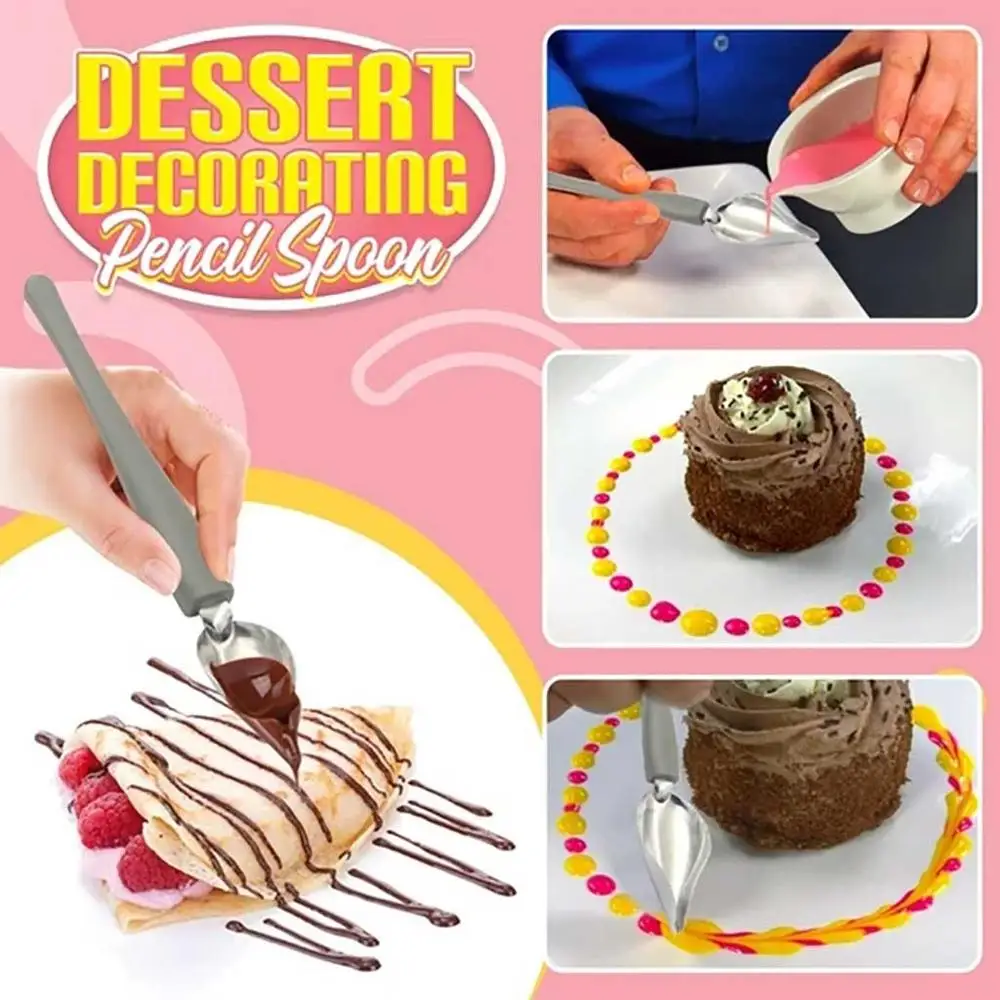 ChefValon Sauce Plating Art Pencil Dessert Decorating Draw Design Kitchen Nozzle Portable Sauce Painting Pencil Spoon