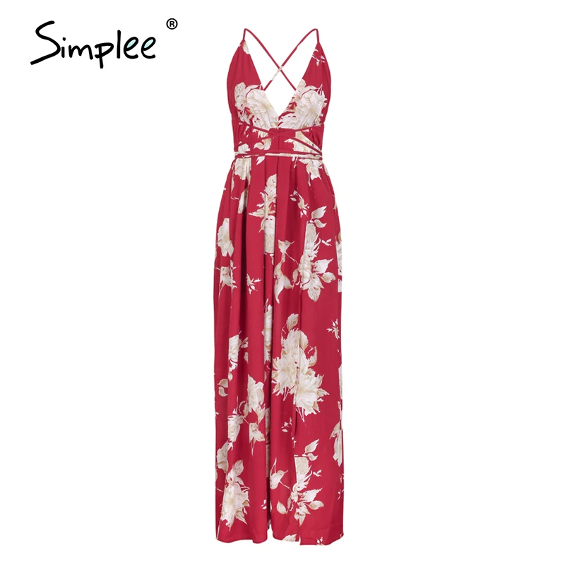 Летнее женское шифоновое платье Simplee с разрезом открытой спиной красное V