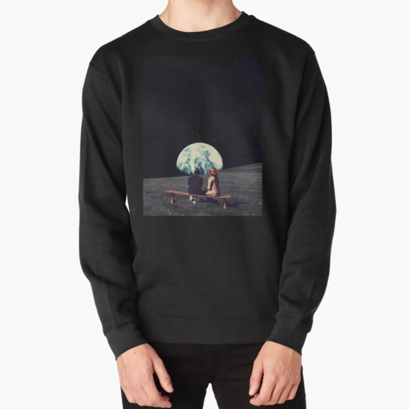 black-sweatshirt Мы привыкли жить там Футболка Винтаж коллаж пространство сюрреалистический сюрреалистичность пара вместе ожидание земли пейзаж - Цвет: black-sweatshirt